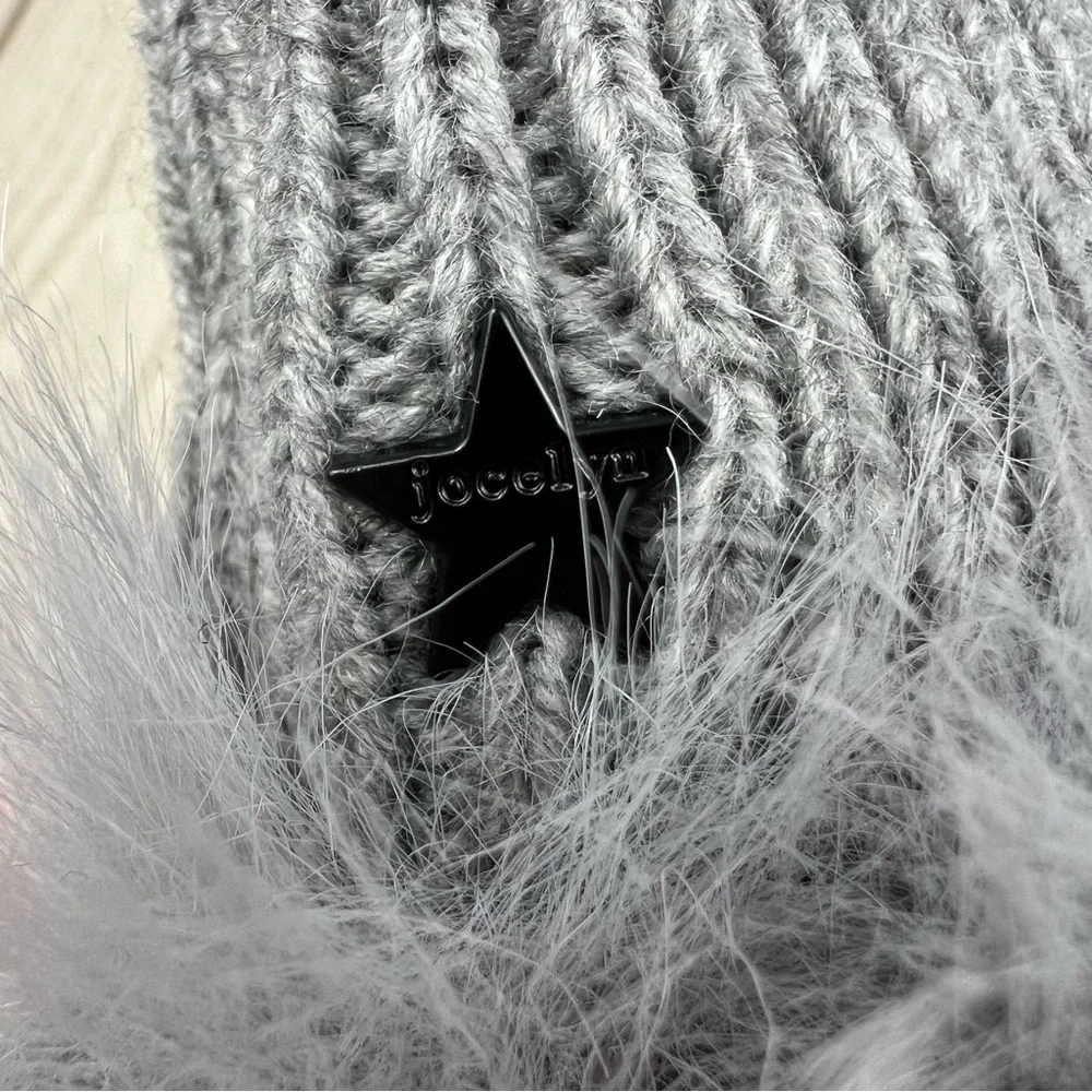 Jocelyn Faux Fox Knit Fingerless Mittens OS Light Gray $55